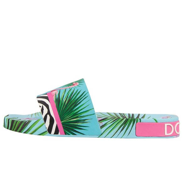 Dolce & Gabbana - DJ Khaled Slides Sandals with Flamingo Zebra Print Blue Pink E - Picture 5 of 5